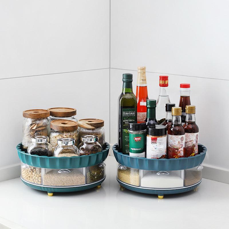 Turntable Organizer With Spice Box Double layer Spice Rack Organizer