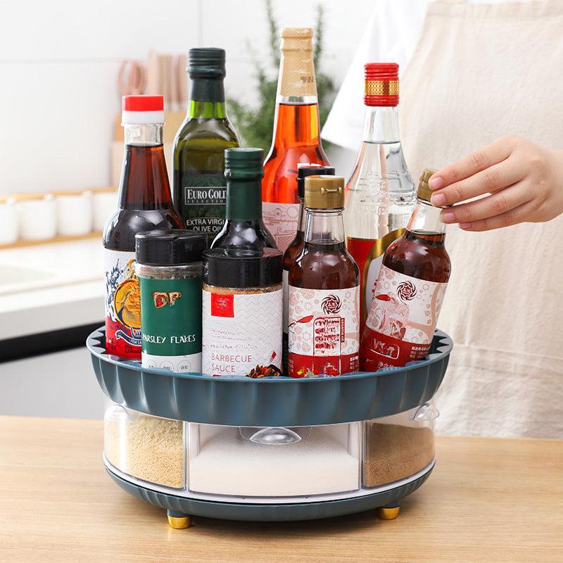 Turntable Organizer With Spice Box Double layer Spice Rack Organizer