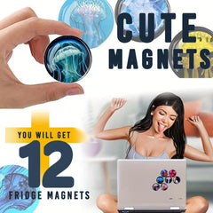 12pcs Glass Refrigerator Magnets Jellyfish Fridge Magnets Decorative Magnets