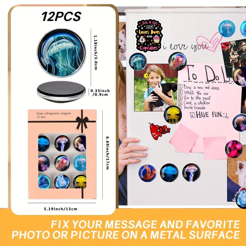 12pcs Glass Refrigerator Magnets Jellyfish Fridge Magnets Decorative Magnets