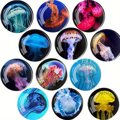 12pcs Glass Refrigerator Magnets Jellyfish Fridge Magnets Decorative Magnets