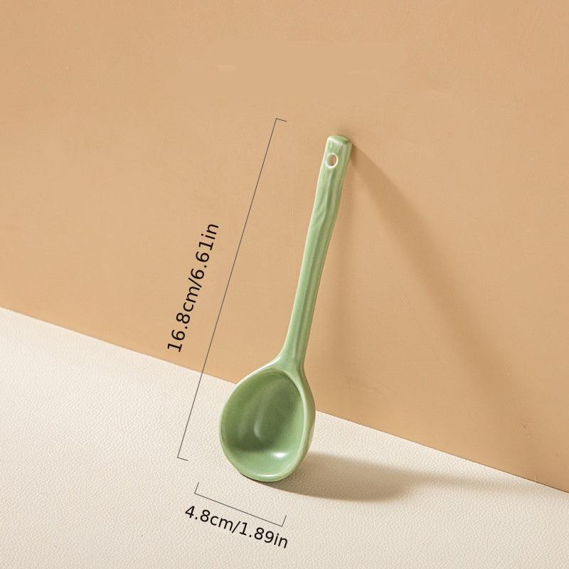 Ceramic Soup Spoon with Long Handle for Scooping and Serving