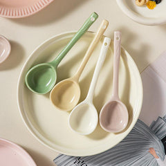 Ceramic Soup Spoon with Long Handle for Scooping and Serving