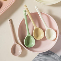 Ceramic Soup Spoon with Long Handle for Scooping and Serving