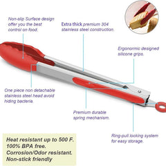 Silicone-Tipped Stainless Steel Food Tongs - Set of 3 Sizes