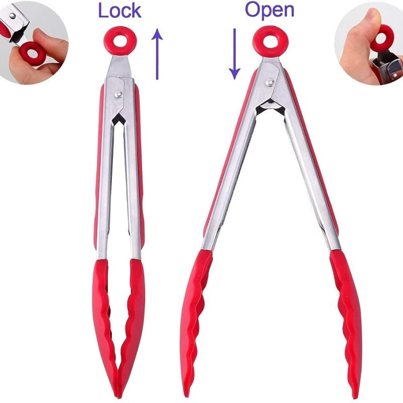 Silicone-Tipped Stainless Steel Food Tongs - Set of 3 Sizes
