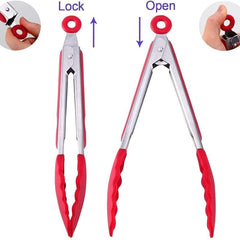 Silicone-Tipped Stainless Steel Food Tongs - Set of 3 Sizes