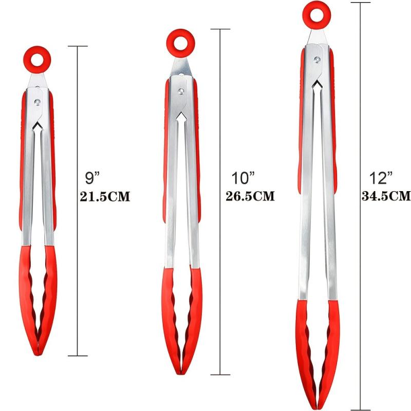 Silicone-Tipped Stainless Steel Food Tongs - Set of 3 Sizes