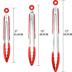 Silicone-Tipped Stainless Steel Food Tongs - Set of 3 Sizes