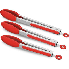 Silicone-Tipped Stainless Steel Food Tongs - Set of 3 Sizes