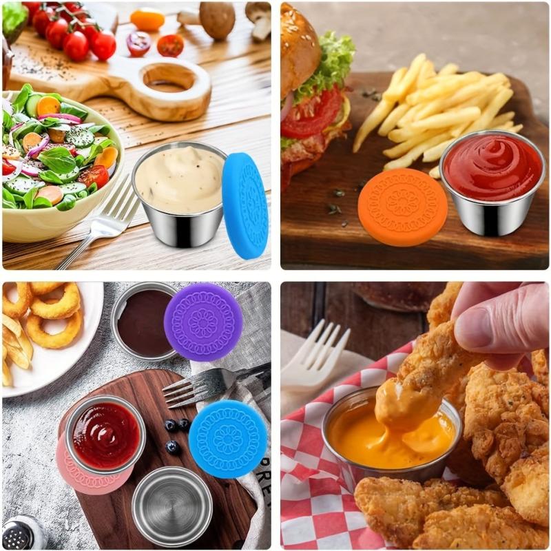 6pcs Stainless Steel Salad Sauce Containers Leakproof Reusable