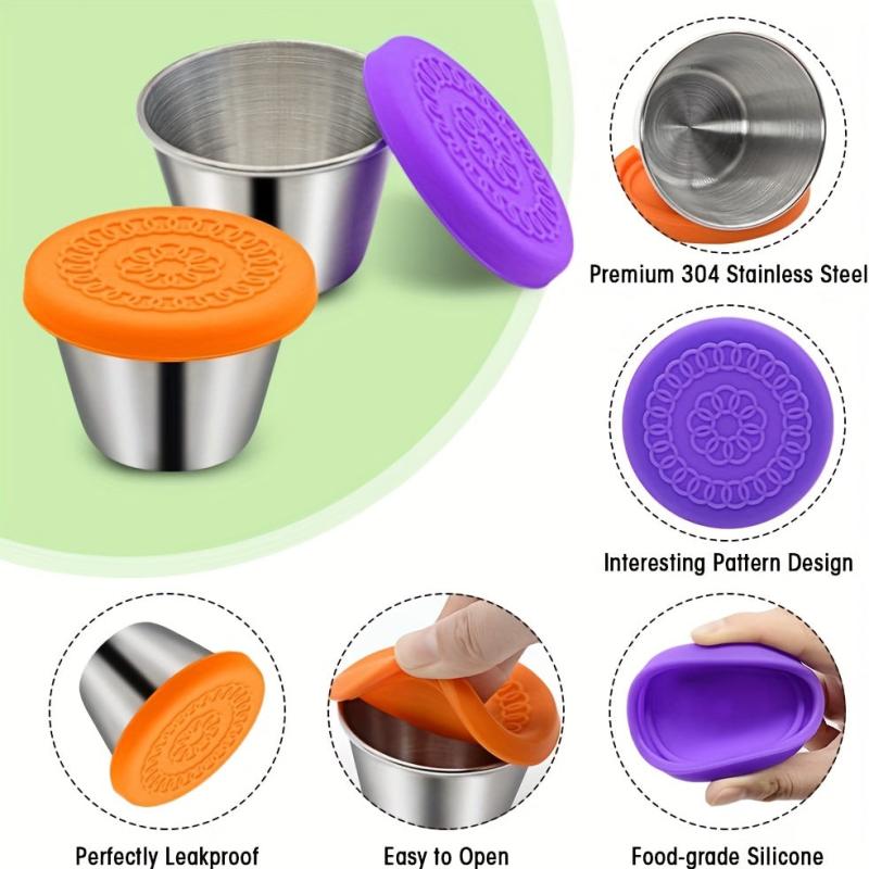 6pcs Stainless Steel Salad Sauce Containers Leakproof Reusable