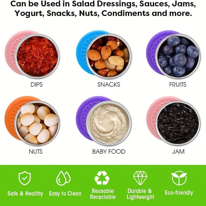 6pcs Stainless Steel Salad Sauce Containers Leakproof Reusable