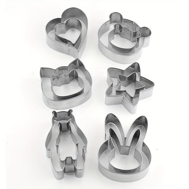 12pcs Cartoon Animals Cookie Cutters Stainless Steel Pastry Cutters Biscuit Mold