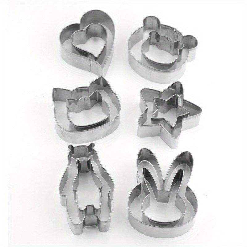 12pcs Cartoon Animals Cookie Cutters Stainless Steel Pastry Cutters Biscuit Mold
