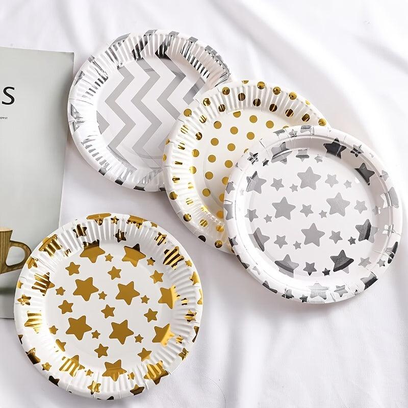 10pcs Birthday Cake Paper Plates Disposable Round Paper Trays Different Patterns
