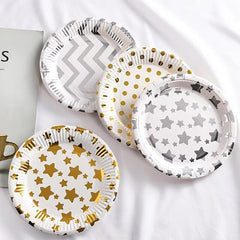 10pcs Birthday Cake Paper Plates Disposable Round Paper Trays Different Patterns