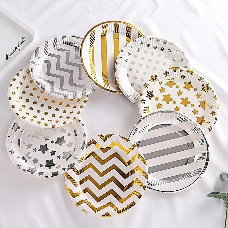 10pcs Birthday Cake Paper Plates Disposable Round Paper Trays Different Patterns