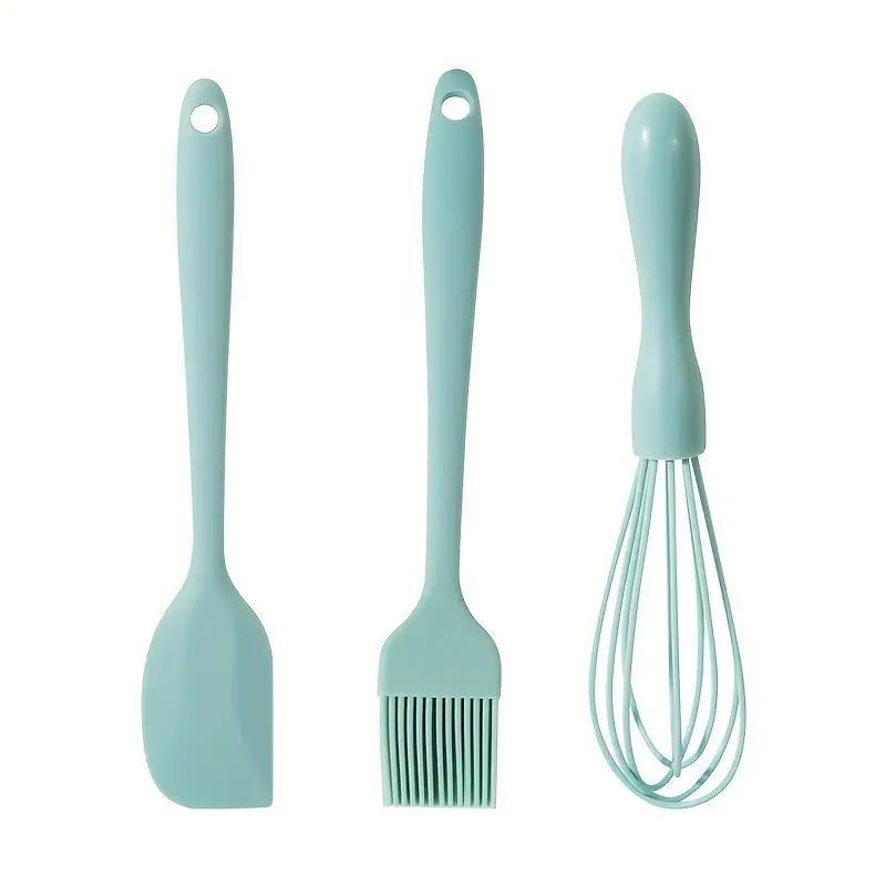 3pcs Baking Tools Set Silicone Spatula Egg Whisk Brush Kitchen Gadgets Green