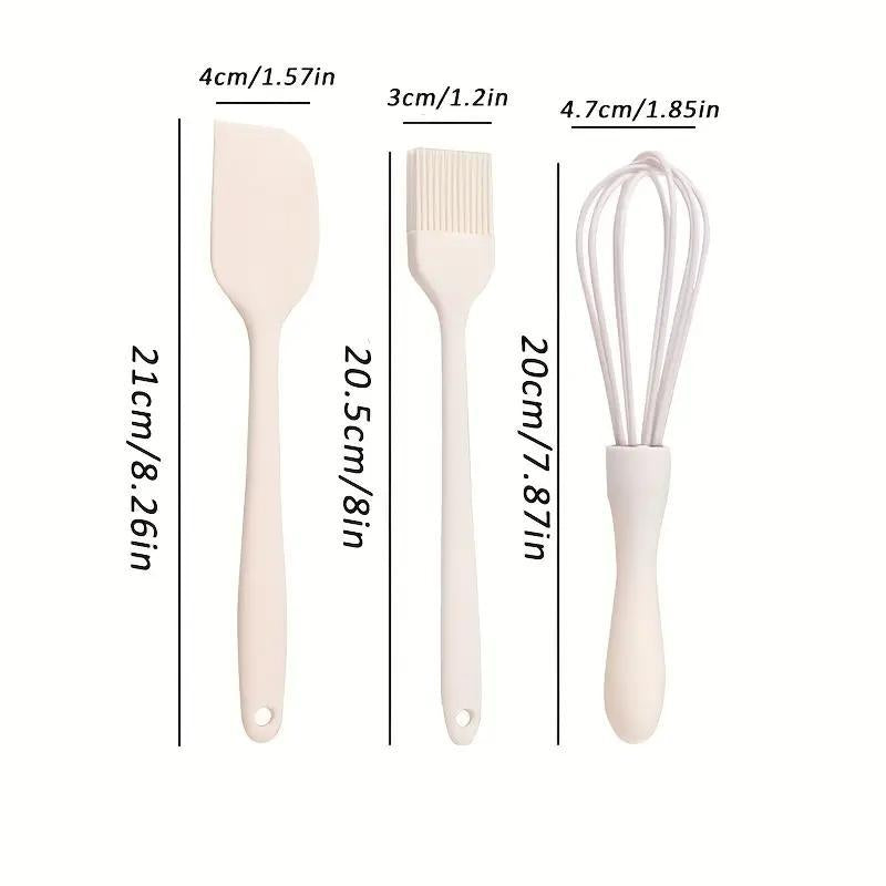 3pcs Baking Tools Set Silicone Spatula Egg Whisk Brush Kitchen Gadgets Green