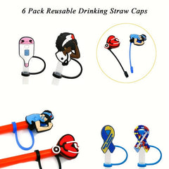 6pcs Nurse Themed Straw Tips Cover Reusable Silicone Sleeves