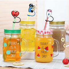6pcs Nurse Themed Straw Tips Cover Reusable Silicone Sleeves