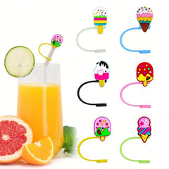 8pcs Reusable Straw Toppers Cartoon Silicone Sleeve Caps for Party Favor Bags