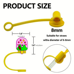 8pcs Reusable Straw Toppers Cartoon Silicone Sleeve Caps for Party Favor Bags
