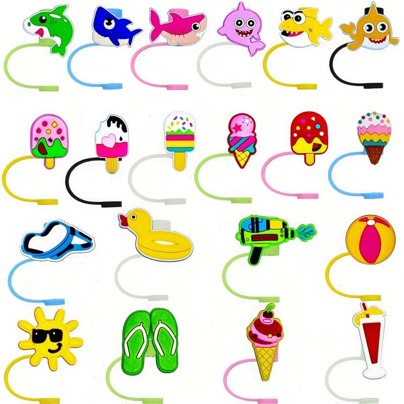 8pcs Reusable Straw Toppers Cartoon Silicone Sleeve Caps for Party Favor Bags