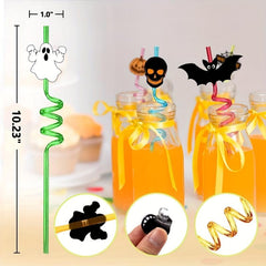 24pcs Halloween Reusable Drinking Straws for Family Gatherings and Parties