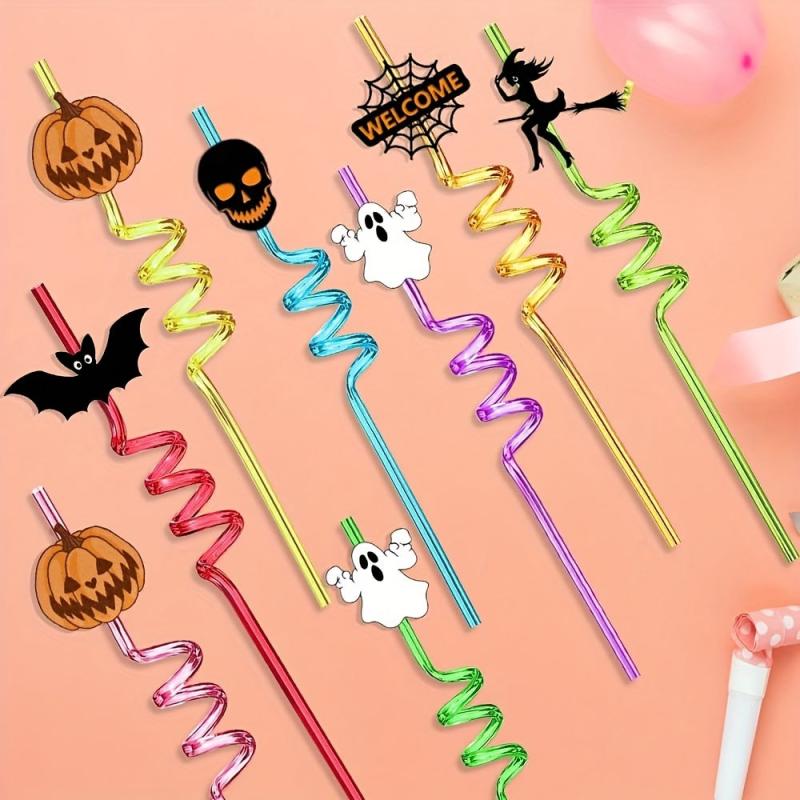 24pcs Halloween Reusable Drinking Straws for Family Gatherings and Parties