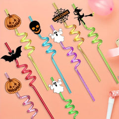 24pcs Halloween Reusable Drinking Straws for Family Gatherings and Parties