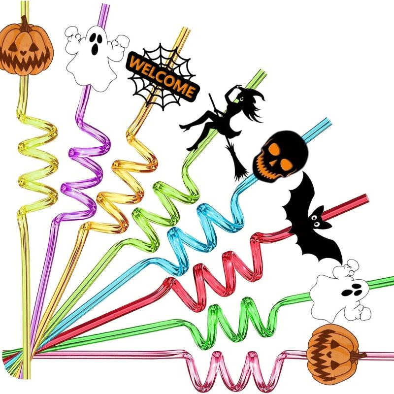 24pcs Halloween Reusable Drinking Straws for Family Gatherings and Parties