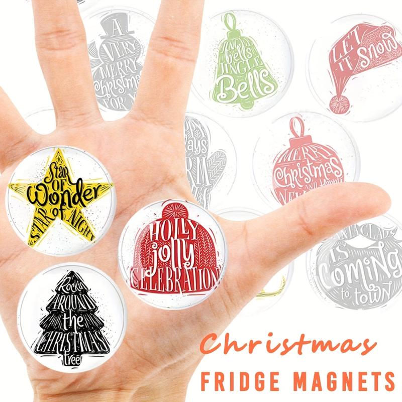 12pcs Christmas Glass Refrigerator Magnets - Decorative Office Fridge Magnets