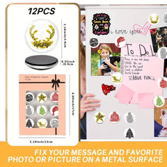 12pcs Christmas Glass Refrigerator Magnets - Decorative Office Fridge Magnets