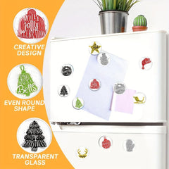 12pcs Christmas Glass Refrigerator Magnets - Decorative Office Fridge Magnets