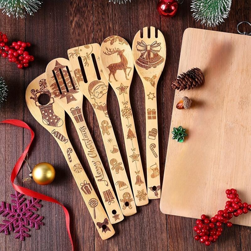 5pcs Halloween Bamboo Kitchen Utensils Set - Non stick Cooking Tools