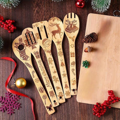 5pcs Halloween Bamboo Kitchen Utensils Set - Non stick Cooking Tools