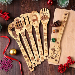 5pcs Halloween Bamboo Kitchen Utensils Set - Non stick Cooking Tools