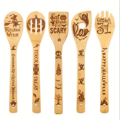 5pcs Halloween Bamboo Kitchen Utensils Set - Non stick Cooking Tools