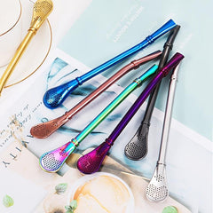 Reusable Stainless Steel Straw Milk Spoon Coffee Filter Straw