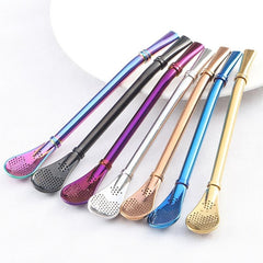 Reusable Stainless Steel Straw Milk Spoon Coffee Filter Straw