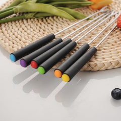 6pcs Colorful Wooden Handle Fruit Forks Kitchen Set