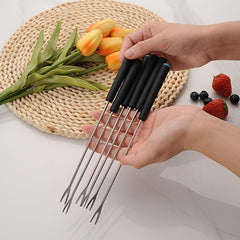 6pcs Colorful Wooden Handle Fruit Forks Kitchen Set