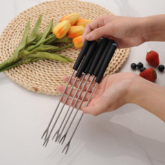 6pcs Colorful Wooden Handle Fruit Forks Kitchen Set