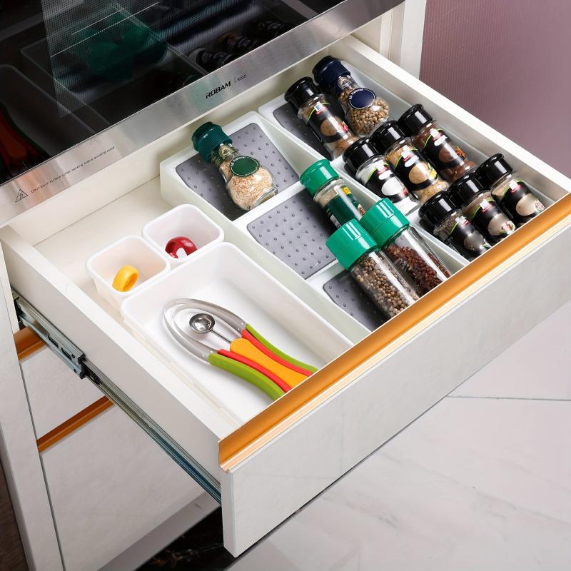 3 Tier Slanted Plastic Spice Rack Drawer Organizer for Kitchen Cabinet Drawers