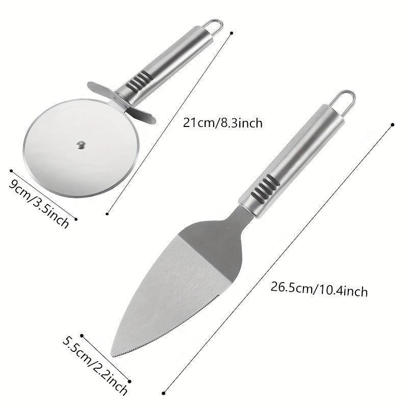 2pcs Stainless Steel Pizza Wheel Cutter & Shovel Set