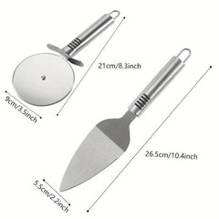 2pcs Stainless Steel Pizza Wheel Cutter & Shovel Set