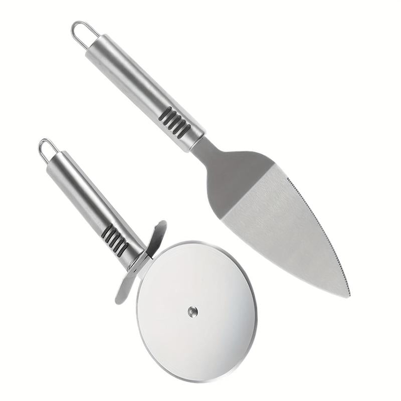 2pcs Stainless Steel Pizza Wheel Cutter & Shovel Set
