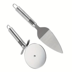 2pcs Stainless Steel Pizza Wheel Cutter & Shovel Set